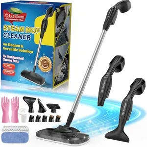 Let'Steam 17 in 1 Steam Mop with Detachable Handheld Steam Cleaner, Powerful Steam Mops for Floor Cleaning Hardwood, Laminate Floor, Tiles and Grout, Dual- Rod Design Steamer with 2 Modes