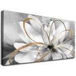 SOUGUAN Large Canvas Wall Art White Flower Painting 30x60 Inch Black Art for Living Room Bedroom Office Home Wall Accents