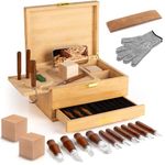 17-in-1 Wood Carving Kit - Wood Carving Tools Set -Wood Carving Knife Set, Whittling Knives Kit, Woodworking Kit Wood Carving Tools Set with Large Wood Boxes for Crafts (Brown)