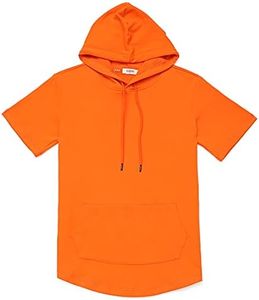 Dubinik®Short Sleeve Hoodie Lightweight Soft Cotton Moisture Wicking Kangaroo Pocket Short Sleeve Hoodie For Men Orange