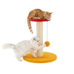 Amazon Basics Cat Scratching Pole and Perch, with Hanging Ball, Red and Yellow, Natural Jute, Sturdy Wooden Base, 44cm (S)