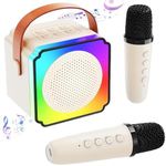 Portable Karaoke Machine with 2 Wireless Microphone,Karaoke Machine for Kids Adults,Portable Bluetooth Karaoke Machine for Boys Girls 3-12 Year Old for Party/Outdoor/Travel/Christmas/Birthday (Beige)