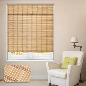 LUCKUP Cordless Bamboo Roman Shades, Roll Up Bamboo Blinds for Indoor Windows, Light Filtering UV Protection Natural Bamboo Shades, Easy to Install for Home&Office, 26" W x 64" L, Natural