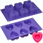 Bakerpan Silicone Heart Mold for Baking, Heart Muffin Baking Tray, Valentine's Day Silicone Mold, Mini Cake Heart Pan, 2 3/4 Inch Hearts, Heart Mold Silicone, 6 Hearts - Set of 2