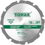 TOMAX PCDM12 Inch 8 Tooth Polycrystalline Diamond Tipped (PCD) Hardie Fiber Cement Saw Blade with 1 Inch Arbor