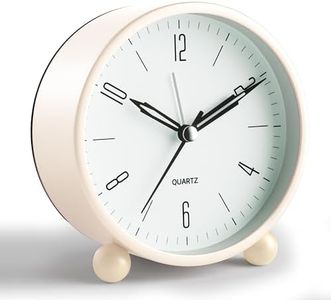 Kadio Analog Alarm Clock, 4 inch Super Silent Non Ticking Small Clock with Night Light, Battery Operated, Simply Design, for Bedroon, Bedside, Desk, (White)
