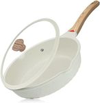 Vinchef Nonstick Deep Frying Pan, Saute Pan with Lid, 11"/5Qt, German 3C+ Ceramic Coating, Induction Compatible, White Color, Cookware for Kitchen