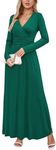 OUGES Womens Long Sleeve Green Dress Christmas Holiday Dresses for Women V-Neck Wrap Waist Maxi Dress(Green,XXL)