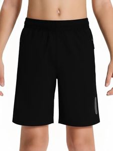 DEVOROPA Youth Boys Athletic Running Shorts Lightweight Quick Dry Sports Workout Gym Hiking Shorts Zip Pockets UPF 50+ Black XL