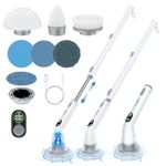 LABIGO Electric Spin Scrubber LA4 Pro, 6 Replacement Cleaning Heads Cordless Cleaning Brush with Adjustable & Detachable Handle, 2 Speed Shower Cleaner and Display for Bathroom Shower Floor Tile Tub