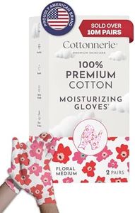 2 Pairs Cottonnerie Cotton Gloves for Dry Hands Sleeping, Moisturizing Gloves Overnight, Hand Moisturizer Gloves, Moisture Gloves for Dry Hands Overnight, Eczema Gloves, Medium, Floral