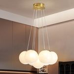 Depuley Modern Big Globe Chandelier, 7-Light Bubble Chandelier Light Fixture, White Glass Pendant Light Fixture with Milky Big Balls for Bedroom Dining Room Living Room 17", G9 Bulbs Incl, UL Listed