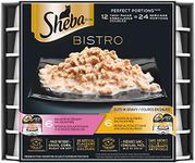 SHEBA Bistro Perfect PORTIONS Cat Food Wet Adult, Cuts in Gravy Chicken in Alfredo Sauce and Salmon in Creamy Sauce Entrée Variety Pack of 12, 75g Trays