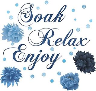 Bathroom Wall Decals Soak Enjoy Relax Bathroom Wall Decor Stickers Waterproof Flower Sign Sticker for Bedroom Bathroom Kitchen Living Room DIY Decorations (Blue)