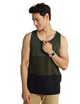 DAMENSCH Men Casual Colorblock Cotton Blend Tank Tops-Pack of 1-Green & Black Splicing-X-Large