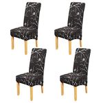 Stretch Dining Chair Cover Set 4 Pack Elastic High Back Armless Chair Slipcovers Removable Decorative Dining Room Chair Protector for Home Party Banquet Hotel (Black Flower)