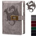 Dragon Leather Journal Notebook, Diary with Combination Lock, Lined/Blank Paper Notebook, B6 Writing Journals Stationery (Grey)