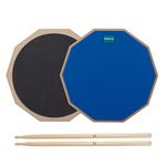 Drum Practice Pad Set and Sticks: Silent Snare Drums Pads Double Sided 12 Inch for Real Feel Practice Drumming with Storage Bag and 5A Drumsticks (12 inch Blue)