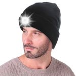 LED Beanie Hat with Light Built in USB Rechargeable Unisex Rechargeable Head torch USB Winter Lighted Headlight Gift for Men and Women Hat with Torch Built in Stocking Fillers Gifts for Dad Black