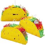 BLUE PANDA 3 Pack Mini Mexico Taco Pinatas for Cinco de Mayo Party, Fiestas Mexican Celebrate Party Decoration, 6 x 2 x 3.5 inches