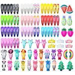 GRACIOUS MART 100 Pcs No Slip Metal Snap Hair Clips Barrettes Cute Candy Cartoon Design Hair Pins For Girls, Babies, Toddlers Kids, Women Medium, Assorted