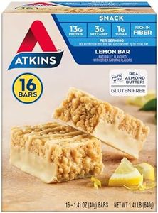 Atkins Snack Bar, Lemon Bar, 13g Protein, 3g Net Carbs, 1g Sugar, Made with Real Almond Butter, Gluten Free, High in Fiber, Keto Friendly, 16 Count