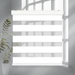 FOIRESOFT Noiseless+ Custom Cordless Blackout Zebra Blinds [delos, White, W 40 x H 64 inch] Room Darkening Window Shades Durable Wide & Thick Opaque and Sheer Layers, Gentle Moving Dual Layer