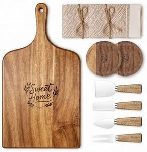 GleeNflux Charcuterie Board Gift Set, 9-Piece Acacia Wood Cheese Board with Knife Set, Elegant Serving Tray with Accessories, Gift Ready for Couples, Housewarming & Wedding