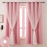 Girls Bedroom Curtains 84 Inches Long Hollow-Out Star Baby Nursery Curtains Pink Blackout Curtains Drapes for Teen Thermal Insulated Window Curtains Room Darkening Curtain 1 Panel