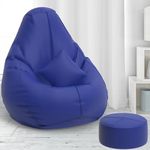 Pi Bean Bags with Beans Filled XXXL Bean Bag with Free Cushion and Footrest - Official : SnugHug Combo (Matching Color : Solids, Blue)