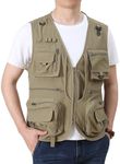 Flygo Men's Fishing Vest Summer Outdoor Lightweight Utility Work Safari Travel Photo Cargo Vest with Pockets(02Khaki-XXL)