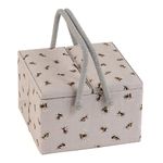 Hobby Gift Large Sewing Box Organiser Twin Lid with Handle - Cotton Basket Sewing Storage Box, Craft Storage Boxes with Compartments for Tools & Accessories - 25 x 25 x 17cm, Bees