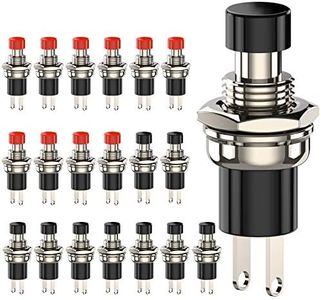 DIYhz Momentary Push Button Switch, 1A 250VAC SPST Mini Pushbutton Switches Normally Open(NO) Black & Red Cap - 20pcs