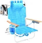 FREETOUR Backpack Beach Chairs for Adults Capacity 300 Lb Low 5 Position Beach Chair with Pouch Straps Folding Lightweight Reclining Aluminum Wide Lay Flat Single Sky Blue