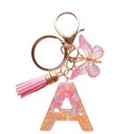 Alphabet Initial Letter Keychains for Women Girls Tassel Butterfly Cute Keychain for Backpack School Bag (A-Pink Gold)