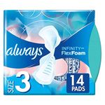 Always Infinity Size 3 Feminine Pads with Wings, Extra Heavy Flow Absorbency, Unscented, 14 count