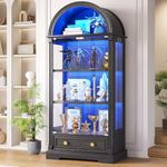 Black Curio Cabinet with Glass Doors, 72" Tall Arched Display Cabinet with Human Sensor Lights, 4-Tier Display Case for Collectibles Bookcase Living Room