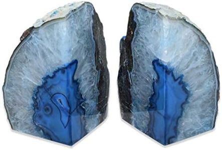 Nature’s Decorations - Luxury Agate Bookends, Non-Skid Book Stoppers, Agate Decor Crystal Bookends for Home or Office, Polished Stone Bookends, Set of 2, Large, Approx. 5-8 lbs, Blue