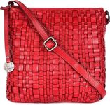 Vilenca Holland 11 Inch Red Genuine Leather Crossbody Sling Bag for Women,Purse for Women Trendy Casual Office Bag with Adjustable Strap