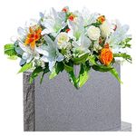 GRPFS Headstone Flower Saddle, Silks Artificial Cemetery Flowers for Grave-Realistic White Lily and Rose Flower Arrangement,Outdoor Memorial Decorations,Durable & Easy Fit