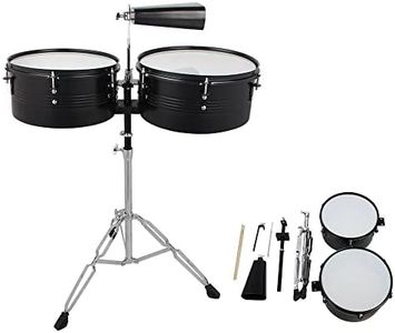 Lykos Percussion 13" & 14" Timbales Drum Set with Stand and Cowbell… (Black)