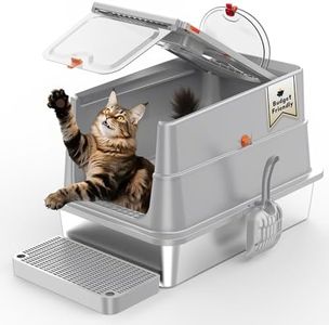 Stainless Steel Cat Litter Box with Lid, 135° Flip Top Kitty Litterbox, XL High Sided Enclosure Litter Pan for Big Cats, Front & Top Entry, Anti-Leakage, Odor-Free, Includes Scoop Mat, Light Grey