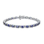 .925 Sterling Silver Oval Created Blue Sapphire and Diamond Accent Tennis Bracelet, 7-1/4"