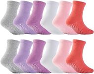 EPEIUS 12 Pairs Baby Anti Slip Crew Socks with Grips for Toddlers Little Boys Girls Infants Kids Non Skid Value Pack,3-5 Years,White/Grey/Pink/Purple