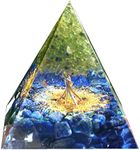 Handmade Tree of Life Orgonite Pyramid Positive Reiki Energy Generator Lapis Lazuli with Peridot Crystal Healing Orgone Wealth Lucky Meditation Tool