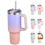 THILY 40 oz Insulated Tumbler with Handle - Stainless Steel Coffee Travel Mug with Lid and Straws, Cupholder Friendly, BPA Free, Splash-Proof, for Women, Mother, Wife, Girls, Lavender Dream