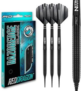 RED DRAGON Razor Edge Black 18g Barrel Weight 20g Full Weight Softip Tungsten Darts with Flights and Stems