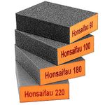 Honsaifau Sanding Blocks 4 Pack Wet and Dry Dual-use, Coarse and Fine Sanding Sponges - 60/100/180/220 Grits 4 Different Specifications, Washable and Reusable, Ideal for Wood Metal Wall Polish