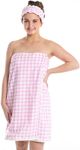 Bella Il Fiore Wrap and Headband Ultra Soft Cotton Spa Gift Set, One Size Fits Most, Pink Gingham