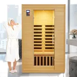 MERXENG 2 Person Infrared Sauna, Low EMF Infrared Sauna for Home, Indoor Sauna Room, Hemlock Wooden Far Infrared Sauna, Dry Sauna with Bluetooth Speakers, LED Reading Lamp and Chromotherapy Lamp